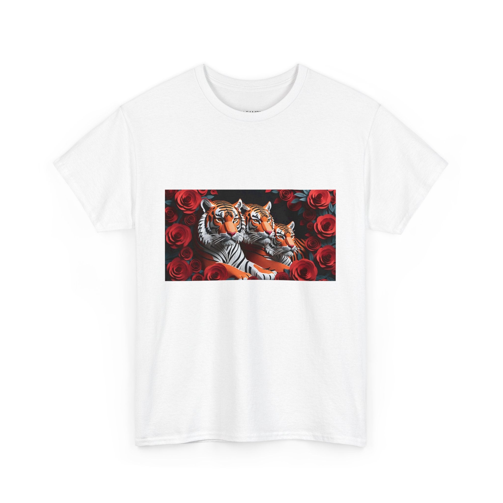 Three Tigers Laying In Red Roses